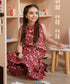 Kids East Girls Maroon Printed Raw Silk Set